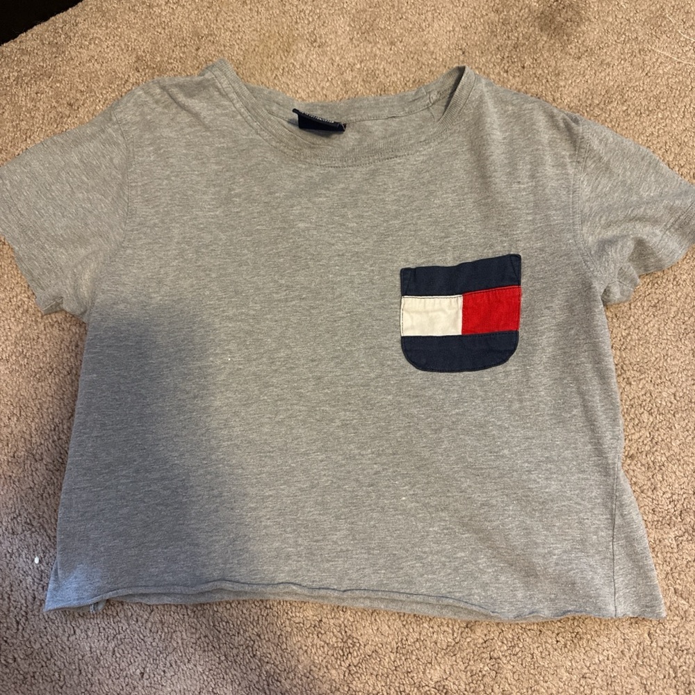 Tommy Hilfiger Kids Light Gray Tee with Tricolor Pocket